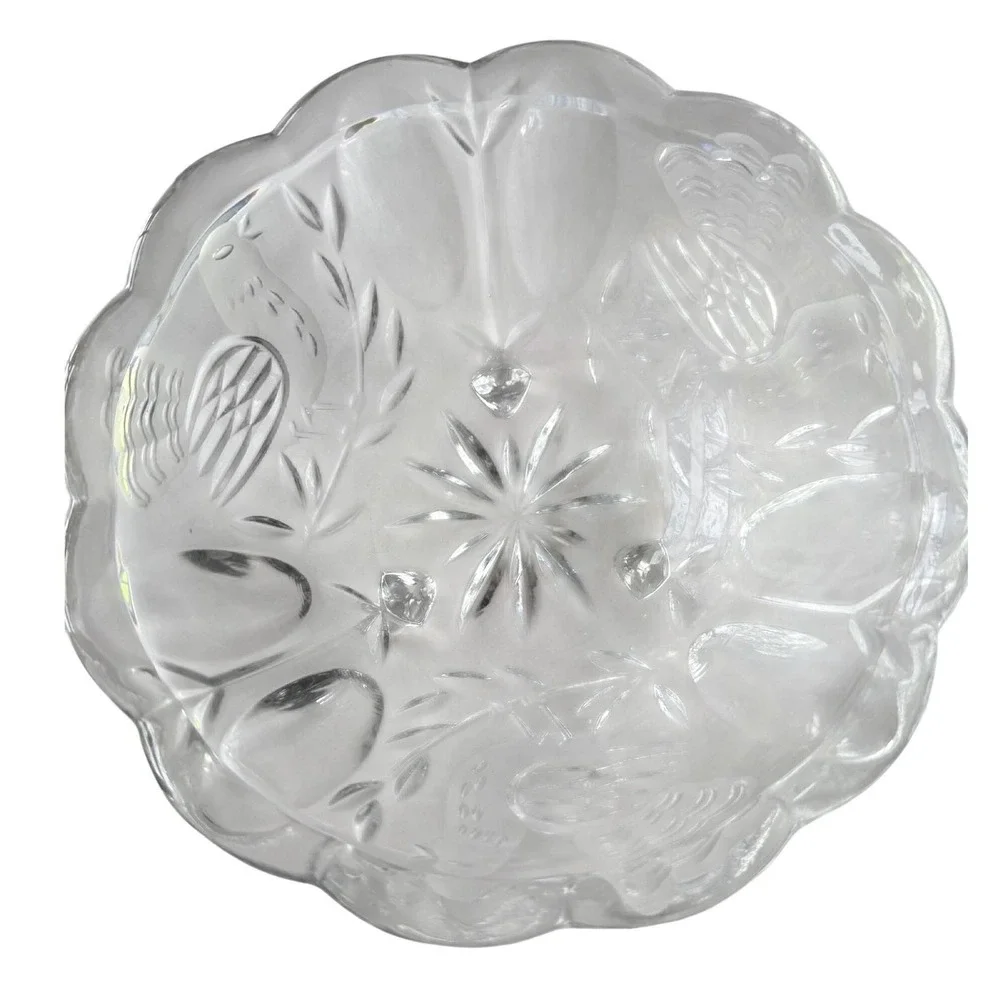 Hofbauer Byrdes West Germany Lead Crystal Footed Bowl Bird Motif Vtg Collectible